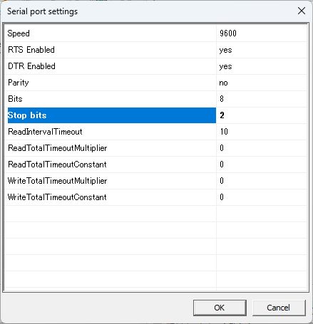 Serial port settings