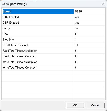 Serial port settings